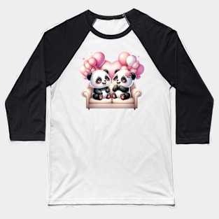 Valentine Panda Bear Couple Sitting Sofa Baseball T-Shirt